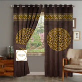 2 Pieces Luxury Velvet Curtain Panels with 2 belts-Brown/Gold 012